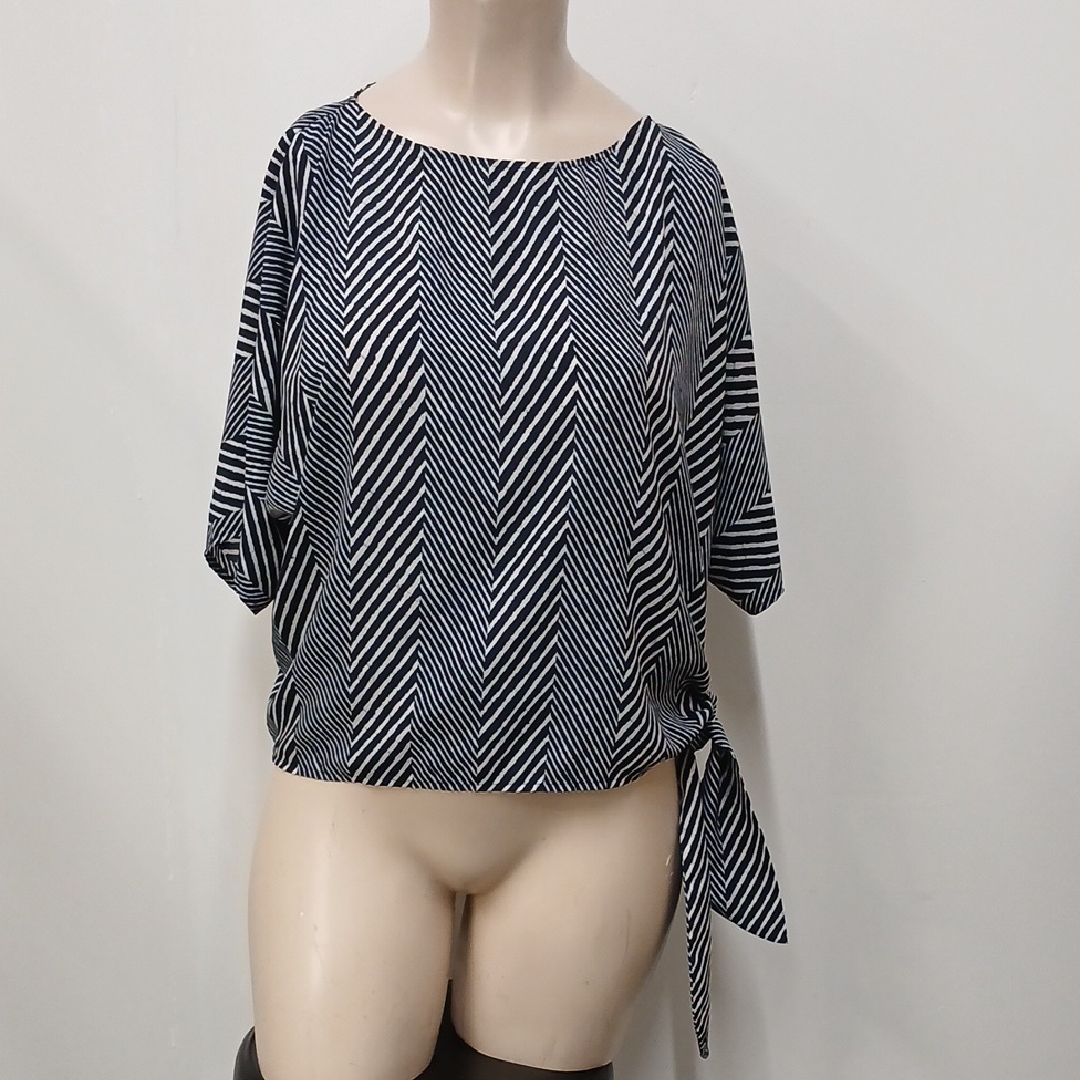 Michael Michael Kors Blue And White Blouse With Side Tie Size L
